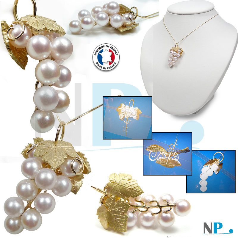 grappe en or 18 carats avec perles de culture Akoya AAA - Produit par NETPERLES